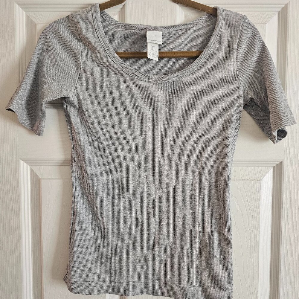 H&M Grey Ribbed Square Neck Top